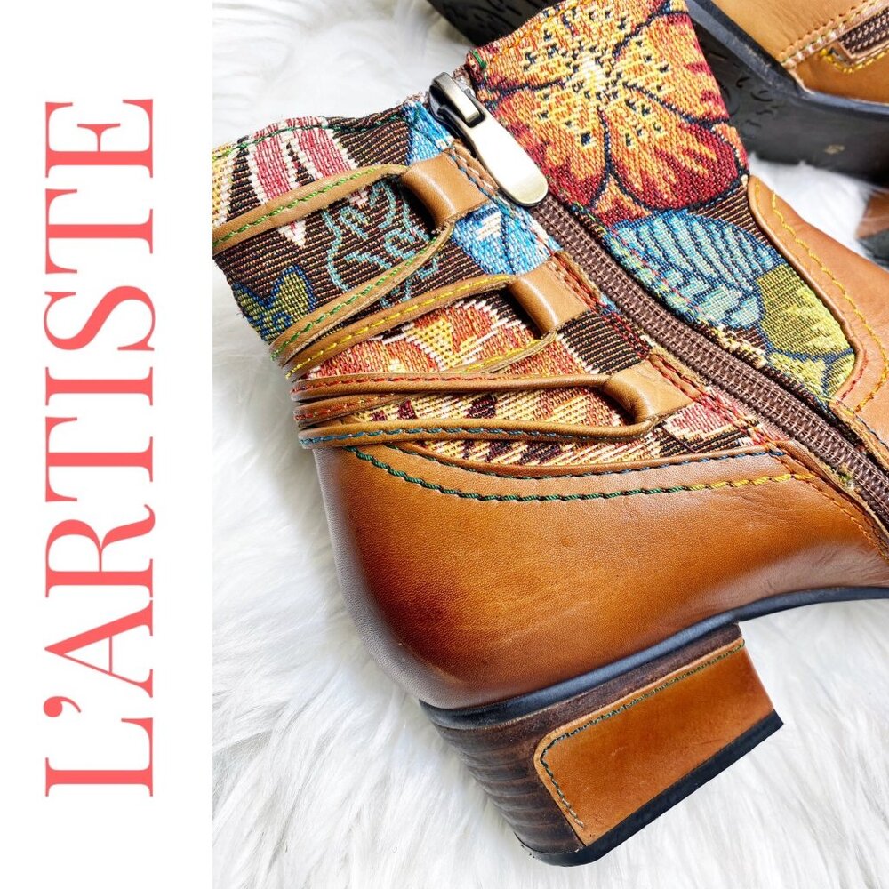 L’ARTISTE‎ LEATHER ANKLE TAPESTRY BOOTIE TASSEL UNIQUE ARTISTIC BOHO, WOMEN’s 40 - Picture 5 of 16